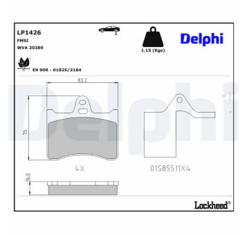 Sada brzdových destiček, kotoučová brzda DELPHI LP1426