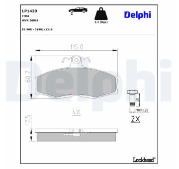 Sada brzdových destiček, kotoučová brzda DELPHI LP1429