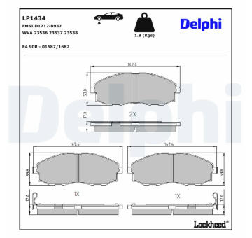 Sada brzdových destiček, parkovací brzda DELPHI LP1434