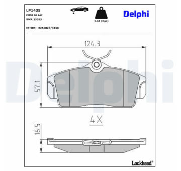 Sada brzdových destiček, kotoučová brzda DELPHI LP1435