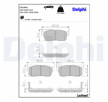 Sada brzdových destiček, kotoučová brzda DELPHI LP1442