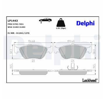Sada brzdových destiček, kotoučová brzda DELPHI LP1443