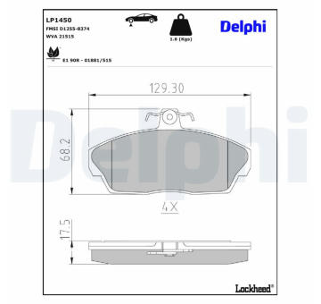 Sada brzdových destiček, kotoučová brzda DELPHI LP1450