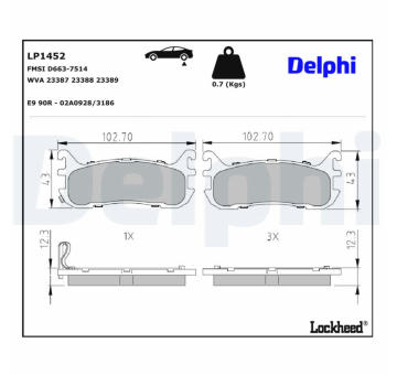 Sada brzdových destiček, kotoučová brzda DELPHI LP1452