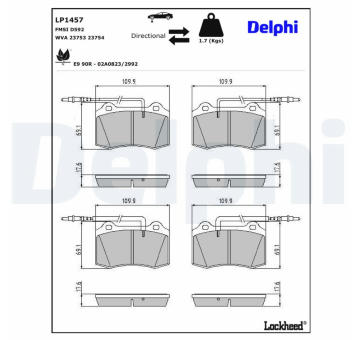 Sada brzdových destiček, kotoučová brzda DELPHI LP1457