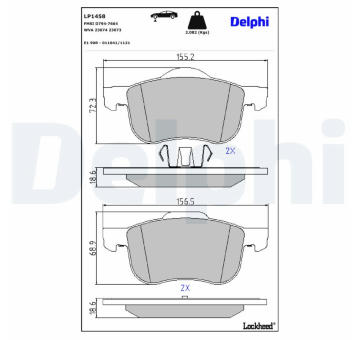 Sada brzdových destiček, kotoučová brzda DELPHI LP1458