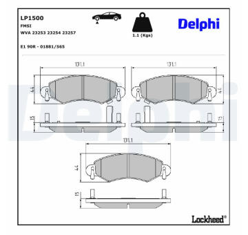 Sada brzdových destiček, kotoučová brzda DELPHI LP1500