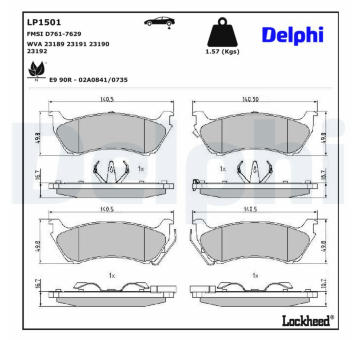 Sada brzdových destiček, kotoučová brzda DELPHI LP1501