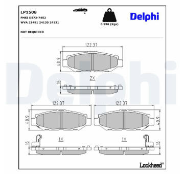 Sada brzdových destiček, kotoučová brzda DELPHI LP1508