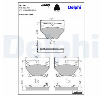Sada brzdových destiček, kotoučová brzda DELPHI LP1513