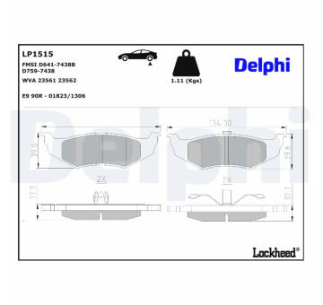 Sada brzdových destiček, kotoučová brzda DELPHI LP1515