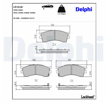 Sada brzdových destiček, kotoučová brzda DELPHI LP1518