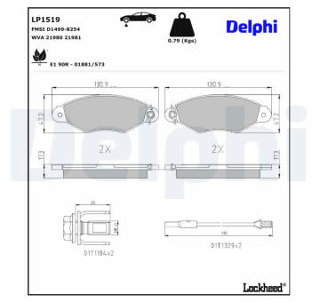 Sada brzdových destiček, kotoučová brzda DELPHI LP1519
