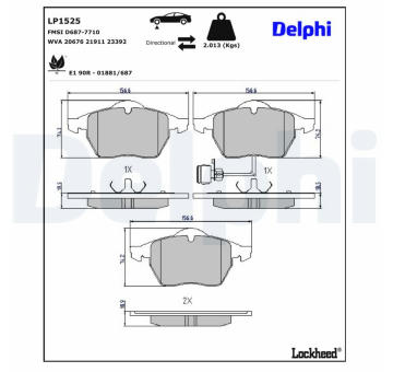 Sada brzdových destiček, kotoučová brzda DELPHI LP1525