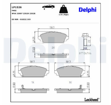 Sada brzdových destiček, kotoučová brzda DELPHI LP1526