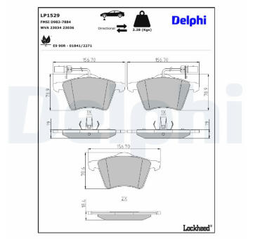 Sada brzdových destiček, kotoučová brzda DELPHI LP1529