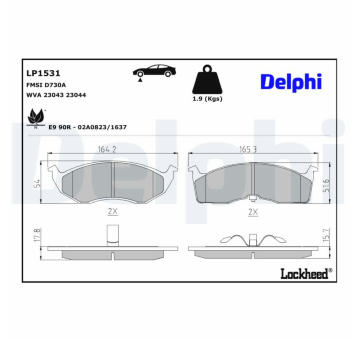 Sada brzdových destiček, kotoučová brzda DELPHI LP1531