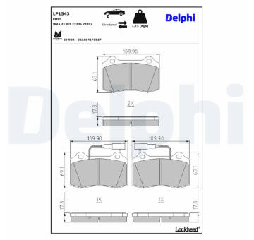 Sada brzdových destiček, kotoučová brzda DELPHI LP1543