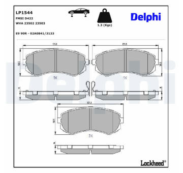 Sada brzdových destiček, kotoučová brzda DELPHI LP1544