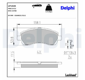 Sada brzdových destiček, kotoučová brzda DELPHI LP1545