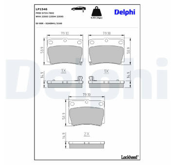 Sada brzdových destiček, kotoučová brzda DELPHI LP1546