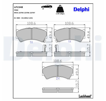 Sada brzdových destiček, kotoučová brzda DELPHI LP1548