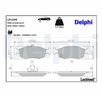 Sada brzdových destiček, parkovací brzda DELPHI LP1549