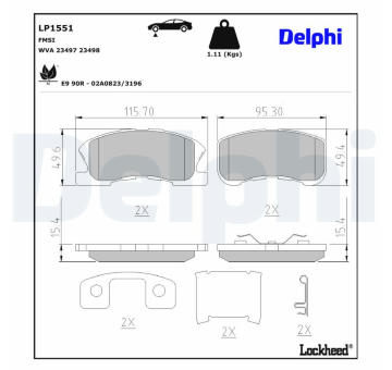 Sada brzdových destiček, kotoučová brzda DELPHI LP1551