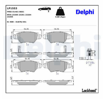 Sada brzdových destiček, kotoučová brzda DELPHI LP1553