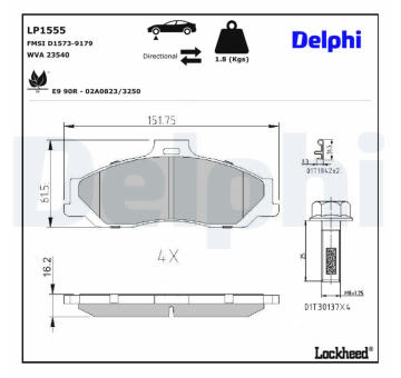 Sada brzdových destiček, parkovací brzda DELPHI LP1555