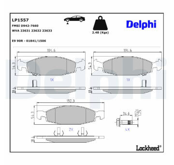 Sada brzdových destiček, kotoučová brzda DELPHI LP1557
