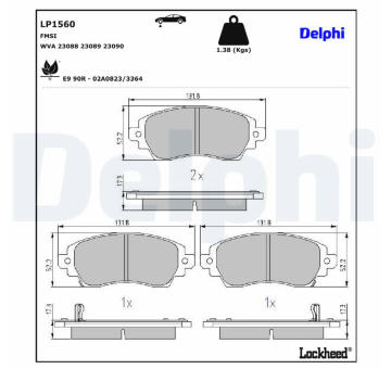 Sada brzdových destiček, kotoučová brzda DELPHI LP1560