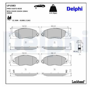Sada brzdových destiček, kotoučová brzda DELPHI LP1583