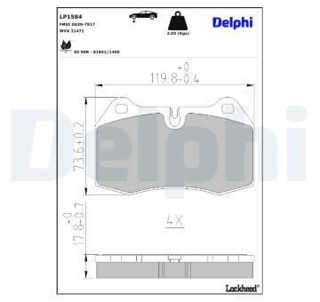 Sada brzdových destiček, kotoučová brzda DELPHI LP1584