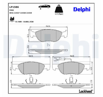 Sada brzdových destiček, kotoučová brzda DELPHI LP1586