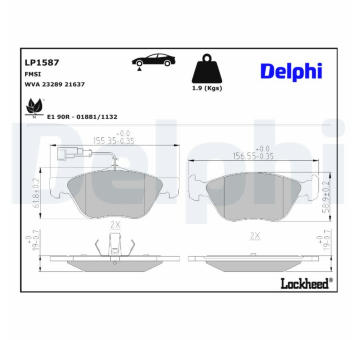 Sada brzdových destiček, kotoučová brzda DELPHI LP1587