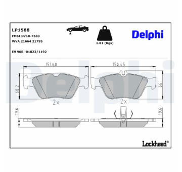 Sada brzdových destiček, kotoučová brzda DELPHI LP1588