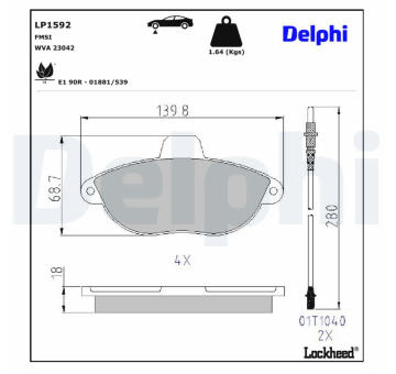 Sada brzdových destiček, kotoučová brzda DELPHI LP1592