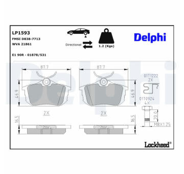 Sada brzdových destiček, kotoučová brzda DELPHI LP1593