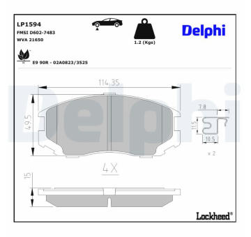 Sada brzdových destiček, kotoučová brzda DELPHI LP1594