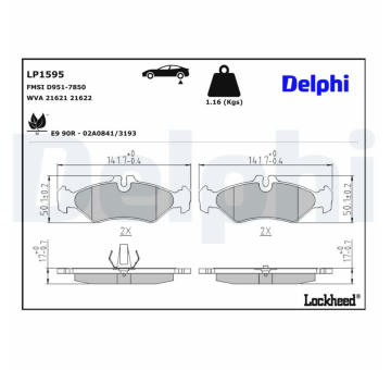 Sada brzdových destiček, kotoučová brzda DELPHI LP1595