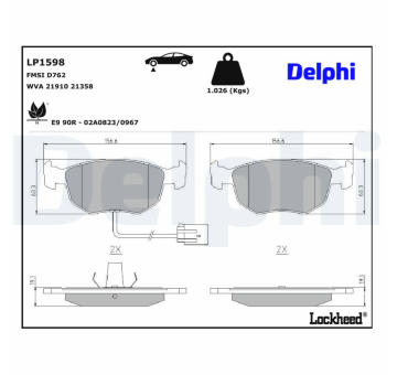 Sada brzdových destiček, kotoučová brzda DELPHI LP1598