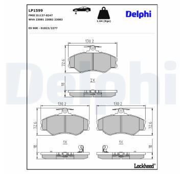 Sada brzdových destiček, kotoučová brzda DELPHI LP1599
