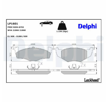 Sada brzdových destiček, kotoučová brzda DELPHI LP1601