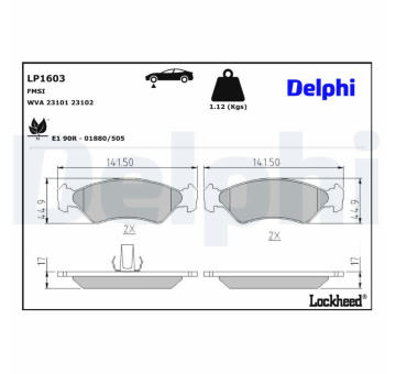 Sada brzdových destiček, kotoučová brzda DELPHI LP1603