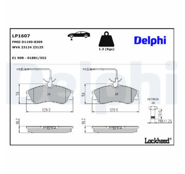 Sada brzdových platničiek kotúčovej brzdy DELPHI LP1607