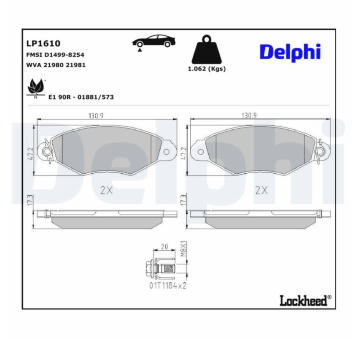 Sada brzdových platničiek kotúčovej brzdy DELPHI LP1610