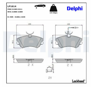 Sada brzdových destiček, kotoučová brzda DELPHI LP1614