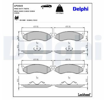 Sada brzdových destiček, kotoučová brzda DELPHI LP1615