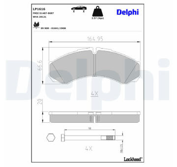 Sada brzdových destiček, kotoučová brzda DELPHI LP1616